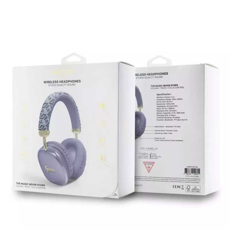 Guess Auscultadores Bluetooth on-ear Gcube Metallic Script Logo - lilás