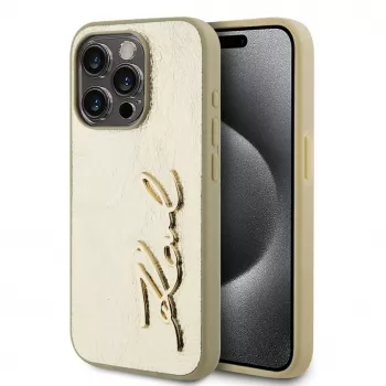 Karl Lagerfeld Capa Wrinkled Metal Signature para iPhone 15 Pro Max dourado