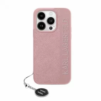 Karl Lagerfeld KLHCP15XPSAKDGCP Capa rígida Saffiano Rhinestones & Charm para Apple iPhone 15 Pro Max 6,7