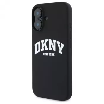 DKNY DKHMP16SSNYACH Capa rígida para Apple iPhone 16 6,1 polegadas preto silicone com logótipo impresso branco MagSafe
