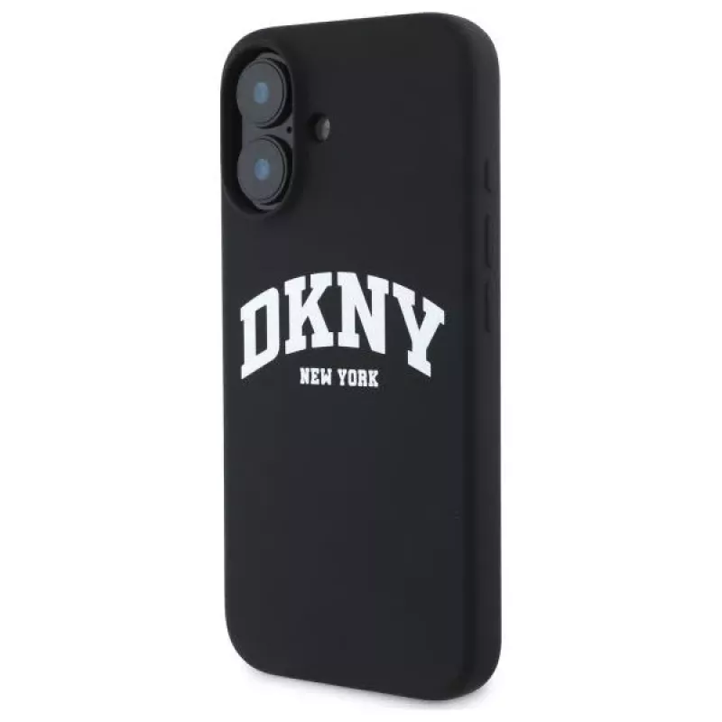 DKNY DKHMP16SSNYACH Capa rígida para Apple iPhone 16 6,1 polegadas preto silicone com logótipo impresso branco MagSafe