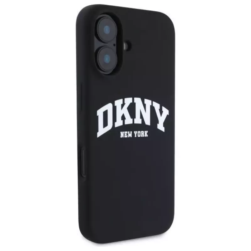 DKNY DKHMP16SSNYACH Capa rígida para Apple iPhone 16 6,1 polegadas preto silicone com logótipo impresso branco MagSafe