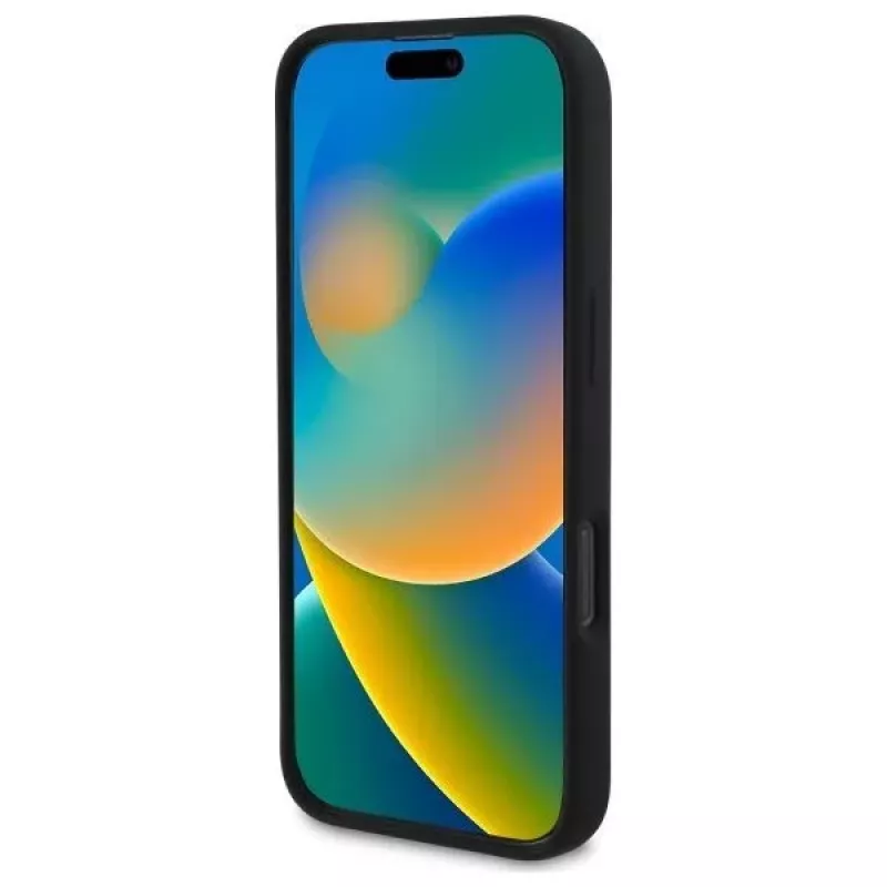 DKNY DKHMP16SSNYACH Capa rígida para Apple iPhone 16 6,1 polegadas preto silicone com logótipo impresso branco MagSafe