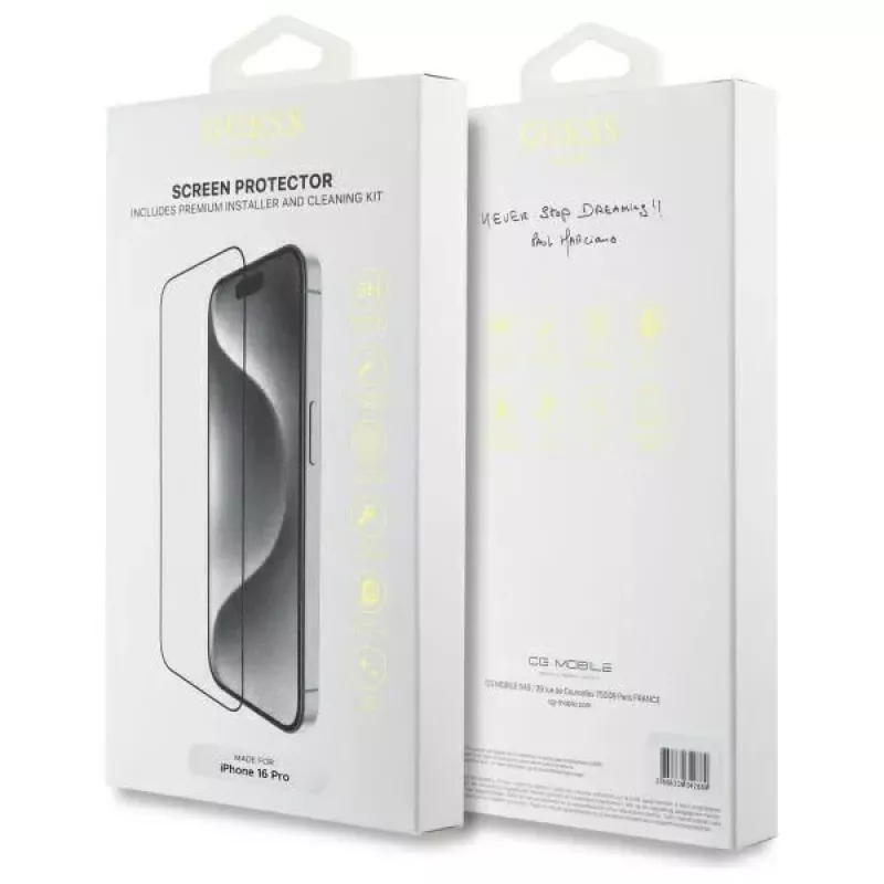 Guess GUTGP16LBOKGCIT iPhone 16 Pro 6,3 polegadas protetor de ecrã 2.5D vidro temperado transparente