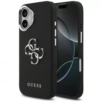 Capa Guess Grained Big 4G Classic Logo para iPhone 17, Preto