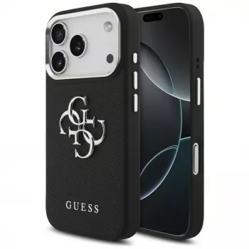 Capa Guess Grained Big 4G Classic Logo para Apple iPhone 17 Pro, Preto