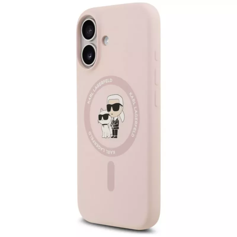 Capa de silicone KARL LAGERFELD Karl&Choupette Ring MagSafe para iPhone 17 rosa