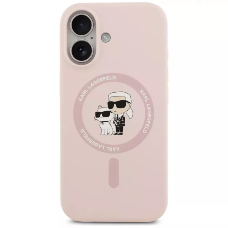 Capa de silicone KARL LAGERFELD Karl&Choupette Ring MagSafe para iPhone 17 rosa