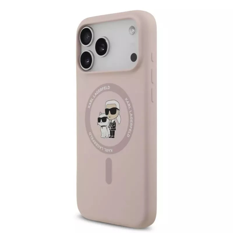 Capa de silicone KARL LAGERFELD Karl & Choupette Ring MagSafe para Apple iPhone 17 Pro Max, rosa