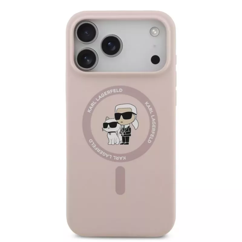 Capa de silicone KARL LAGERFELD Karl & Choupette Ring MagSafe para Apple iPhone 17 Pro Max, rosa