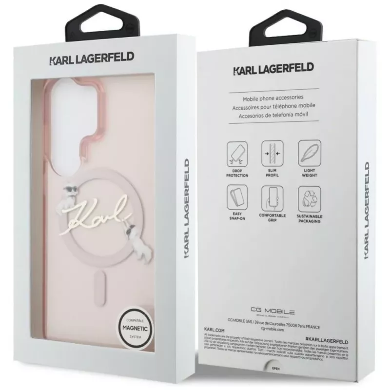 Capa MagSafe KARL LAGERFELD IML KC Script para Samsung Galaxy S26 Ultra, rosa