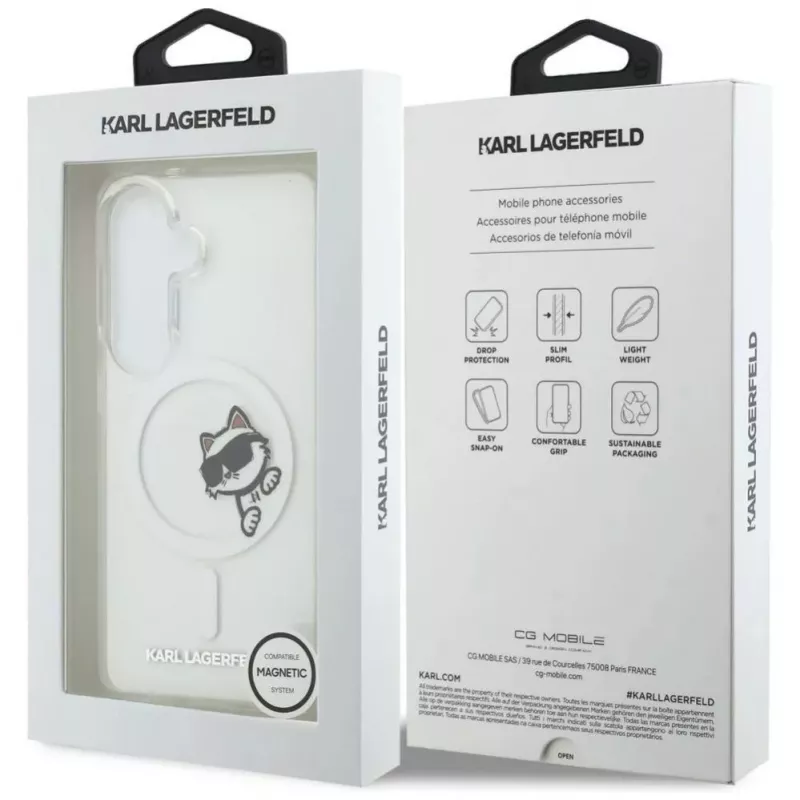 Capa MagSafe KARL LAGERFELD IML Peekaboo Choupette para Samsung Galaxy S26, transparente