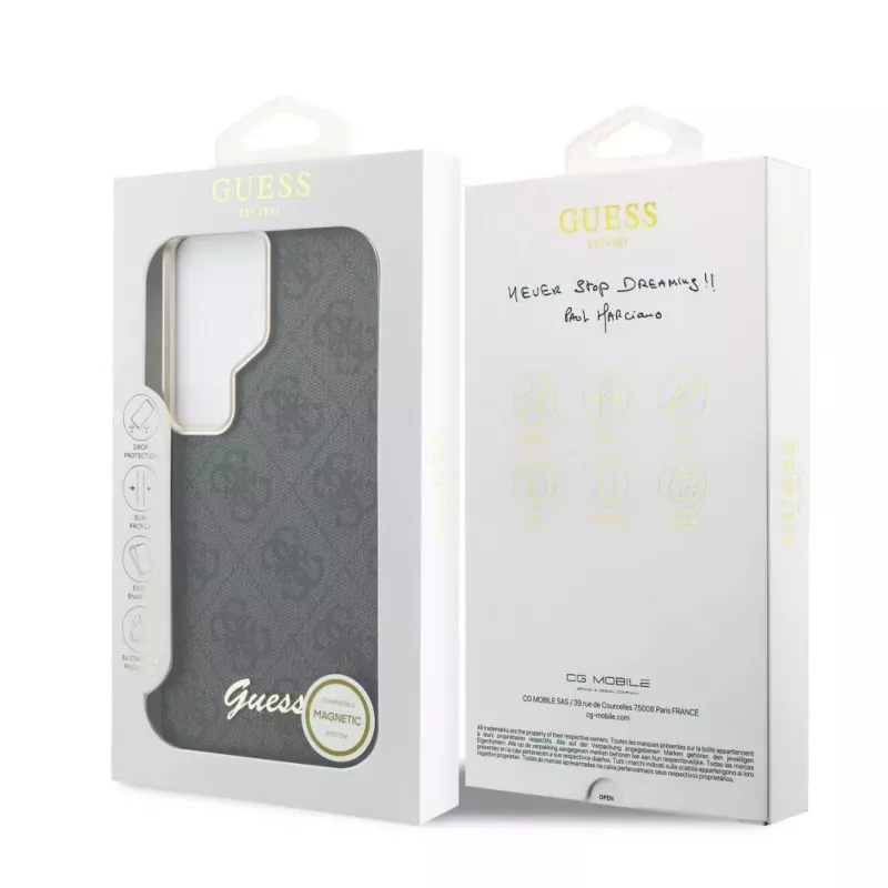 Capa MagSafe Guess 4G Script para Samsung Galaxy S26 Ultra (preta)