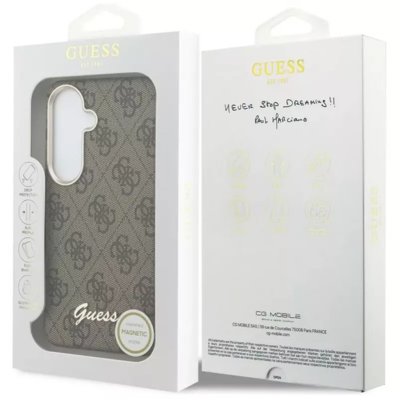 Capa MagSafe Guess 4G Script para Samsung Galaxy S26 (castanha)