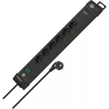 Brennenstuhl Premium-Line régua de tomadas 6 tomadas, cabo de 3m, preto, tomada Schuko, interruptor iluminado, proteção para crianças