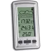 TFA 35.1079 Estação meteorológica Axis com hora controlada por rádio DCF-77, LCD monocromático, sensor exterior sem fios 433 MHz, temperatura e humidade, previsão do tempo, fase da lua, despertador com função soneca, retroiluminação, para montagem na parede