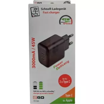 2GO Carregador de parede ACV 100-240V 2x USB-C 3000mA Preto (797386)