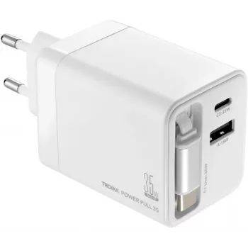 TROIKA POWER PULL 35 Carregador de automóvel 35W USB-C PD e USB-A QC 3.0 branco (CHA35/WH)