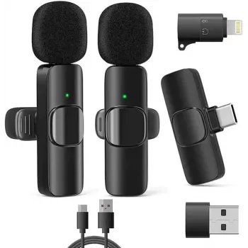 RealPower HS-1 sistema de microfone sem fios - 2 microfones dinâmicos de mão e 1 recetor UHF (863-865 MHz) - alcance 30 m - recetor recarregável USB-C - 495513