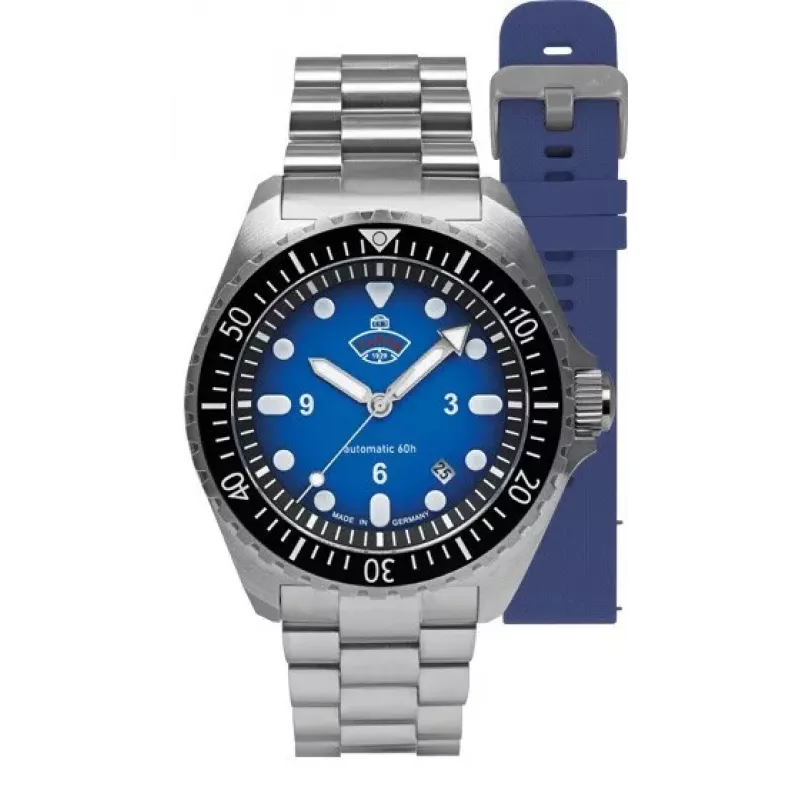 Ruhla 1929 NVA Kommando 4960M-3 SET relógio automático 40 mm mostrador preto pulseira de couro e NATO