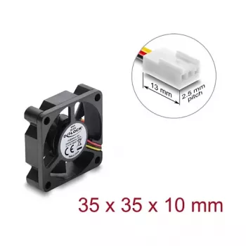 Ventoinha axial Delock 12 V DC, 35 x 35 x 10 mm preta