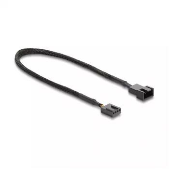 Delock cabo de extensão de ventoinha PWM macho para fêmea 4 pinos com revestimento entrançado 30 cm preto
