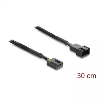 Delock cabo de extensão de ventoinha PWM macho para fêmea 4 pinos com revestimento entrançado 30 cm preto