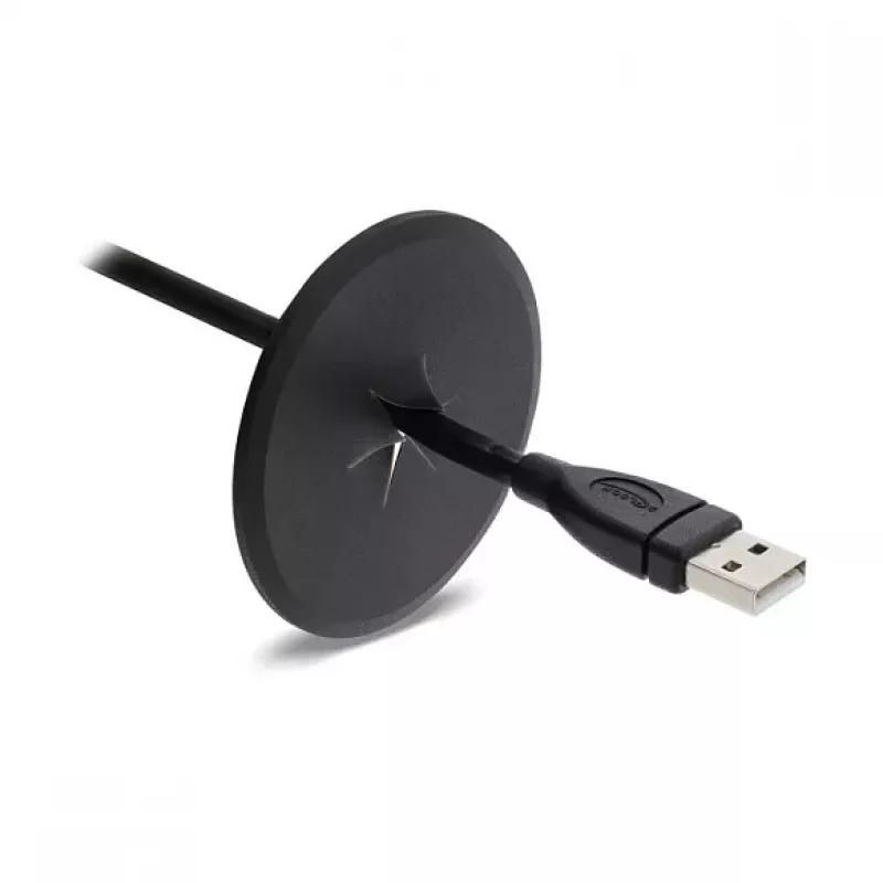 Passa-cabos de silicone Delock redondo Ø 65 mm para montagem na parede / mesa branco / preto