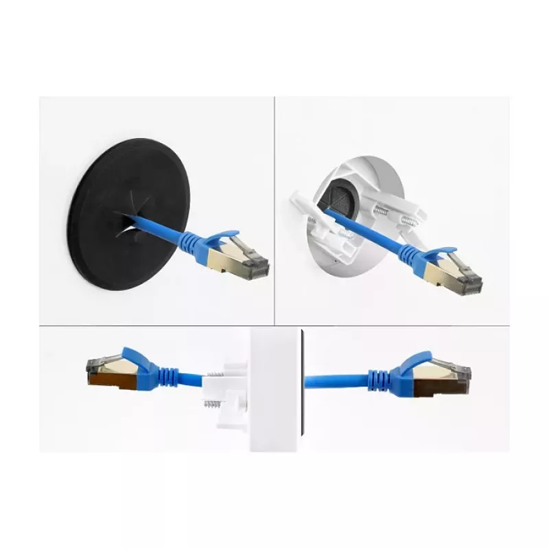Passa-cabos de silicone Delock redondo Ø 65 mm para montagem na parede / mesa branco / preto
