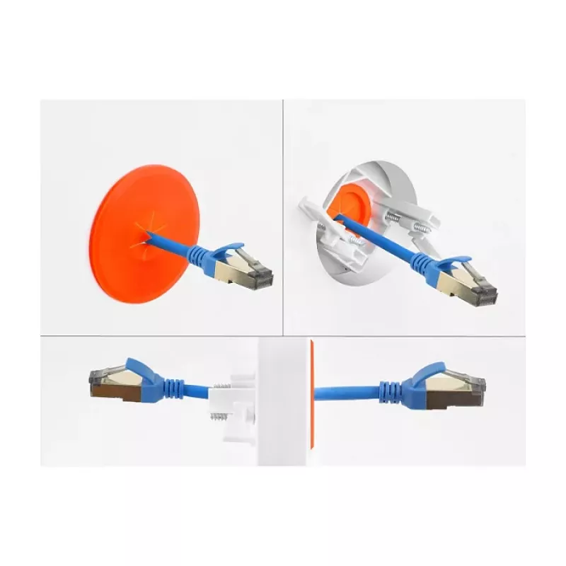 Passa-cabos de silicone Delock redondo Ø 65 mm para montagem na parede / mesa branco / laranja