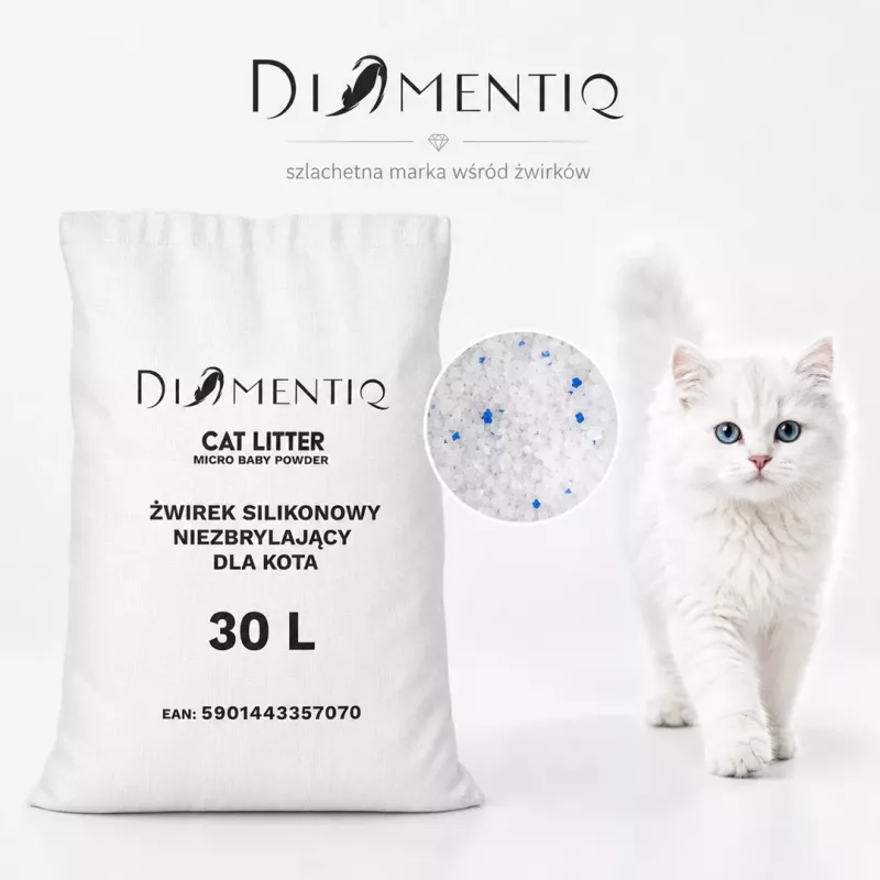 Diamentiq Baby Powder Areia de silicone para gatos não aglomerante, 30 l