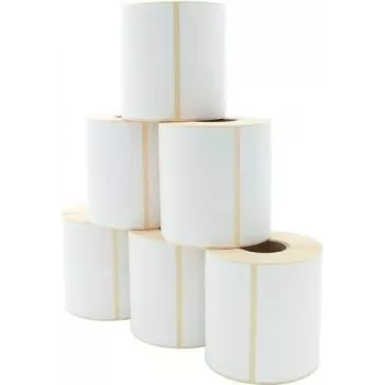 ARTDEV Rolo de etiquetas térmicas diretas 101,6 x 101,6 mm, diâmetro exterior 110 mm, núcleo 40 mm, 480 etiquetas por rolo, branco, adesivo permanente