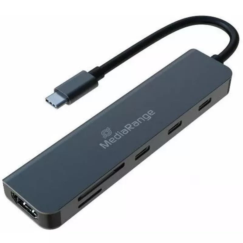 MEDIARANGE USB-C 6-in-1 Multiport Hub Adapter prateado (MRCS519)