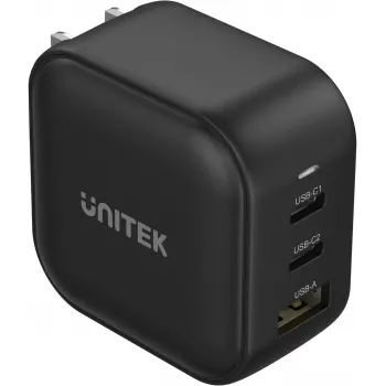 Carregador UNITEK GaN 66W 3 portas USB-C PD & QC 3.0 preto