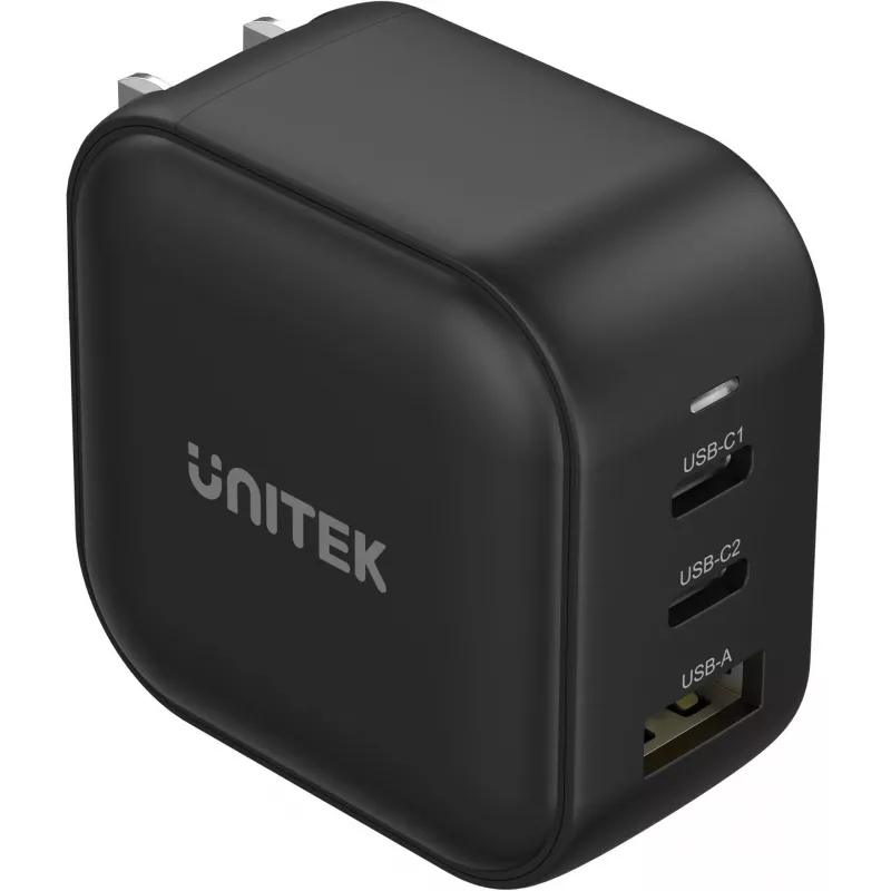 Carregador UNITEK GaN 66W 3 portas USB-C PD & QC 3.0 preto