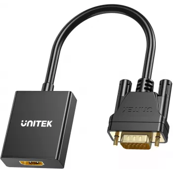 Adaptador UNITEK VGA para HDMI Full HD 1080p preto 15cm