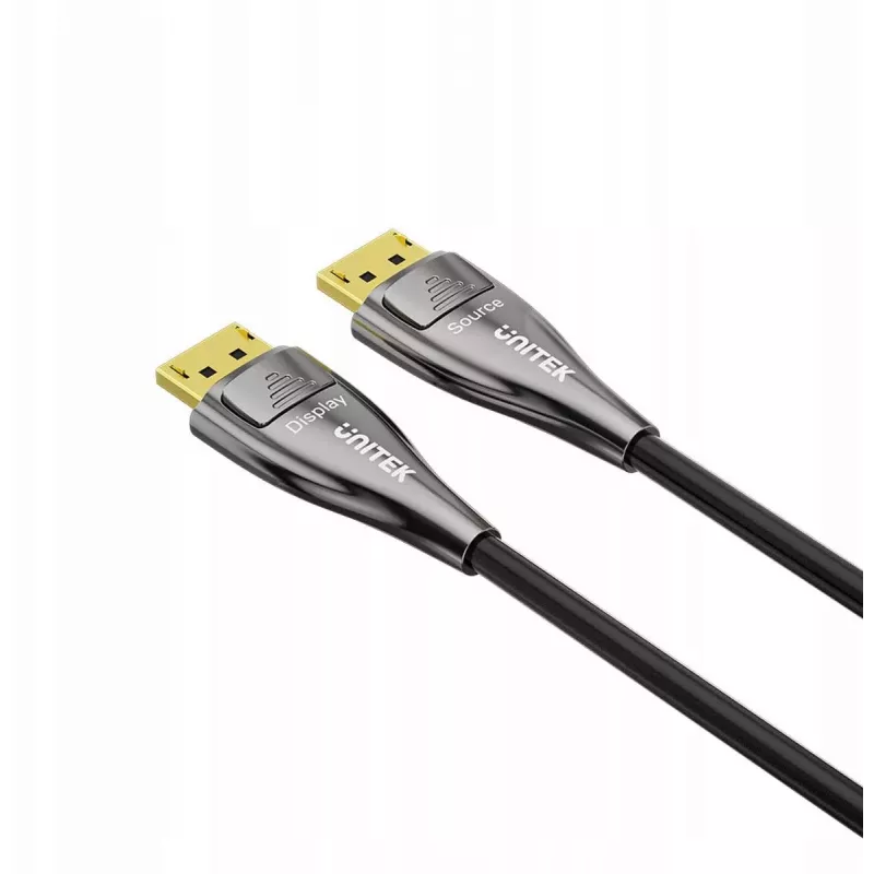 Cabo UNITEK DisplayPort 2.1 de fibra ótica ativo 20m 8K 80Gbps preto
