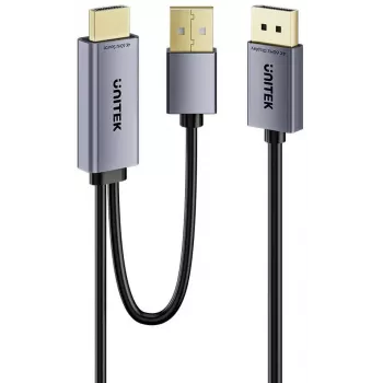 UNITEK cabo HDMI para DisplayPort 4K com alimentação USB-A, 1,8 m, preto