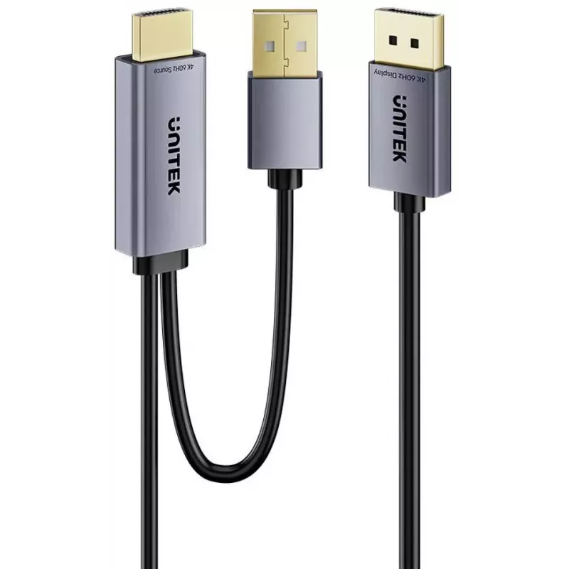 UNITEK cabo HDMI para DisplayPort 4K com alimentação USB-A, 1,8 m, preto