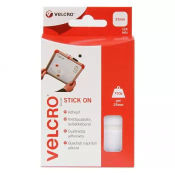 Quadrados de velcro adesivos VELCRO VEL-EC60235, 25 x 25 mm, 24 conjuntos, Branco