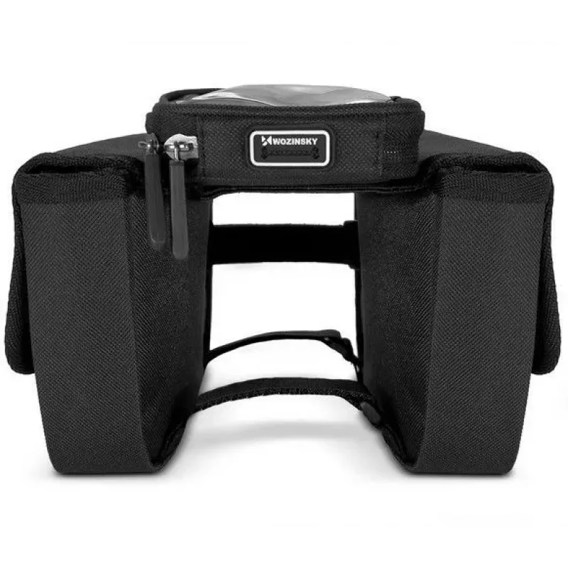 Bolsa universal de quadro de bicicleta Wozinsky ILIKE com suporte para telemóvel impermeável 1,5L preto (WBB26BK)