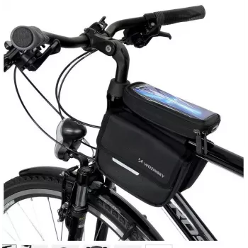 Bolsa universal de quadro de bicicleta Wozinsky ILIKE com suporte para telemóvel impermeável 1,5L preto (WBB26BK)