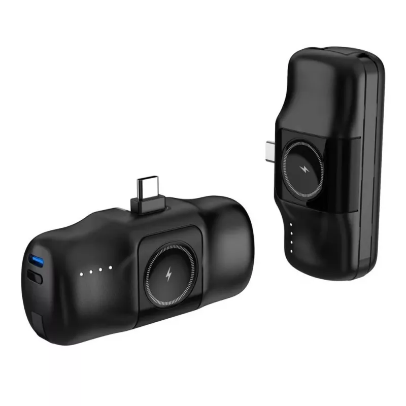 Powerbank mini Wozinsky WF16-YCS 5000mAh 15W USB-C com cabo USB-C integrado e carregador para Apple Watch - preto