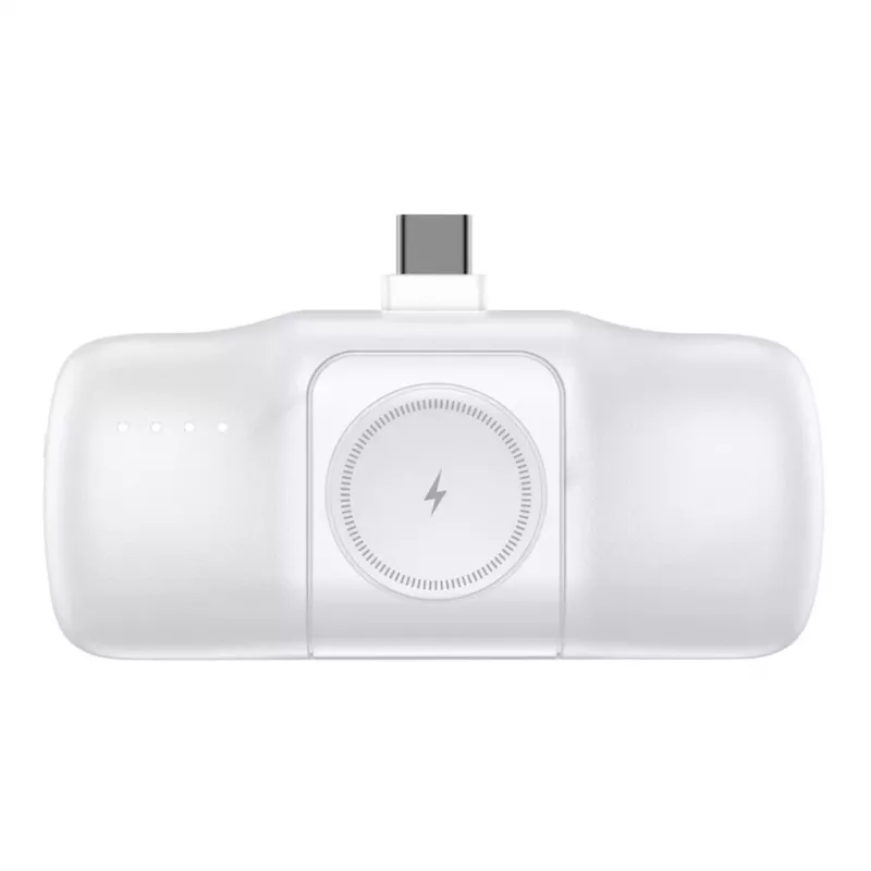 Powerbank mini WOZINSKY WF16-YCS 5000mAh 15W USB-C com cabo USB-C integrado e carregador para Apple Watch - branco