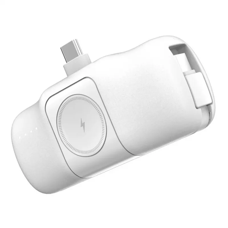 Powerbank mini WOZINSKY WF16-YCS 5000mAh 15W USB-C com cabo USB-C integrado e carregador para Apple Watch - branco