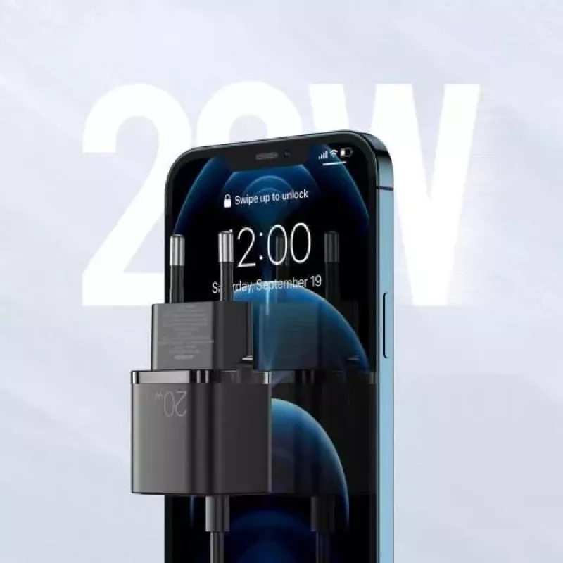 Carregador de parede rápido JOYROOM USB-C 20W Power Delivery Quick Charge 3.0 AFC preto (L-P202)