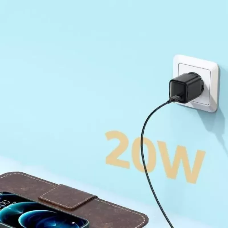Carregador de parede rápido JOYROOM USB-C 20W Power Delivery Quick Charge 3.0 AFC preto (L-P202)