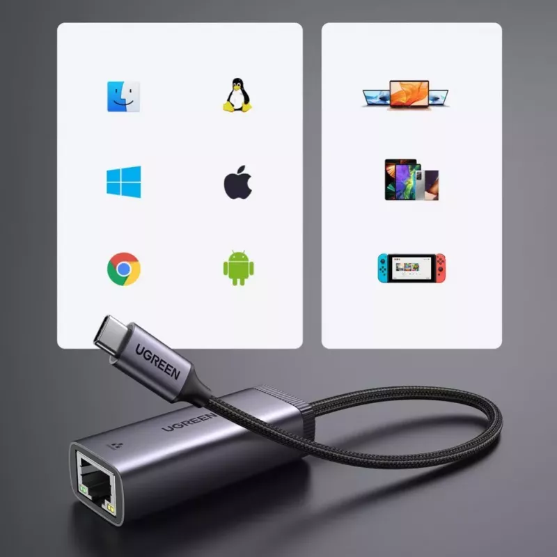 Adaptador UGREEN USB-C para RJ45 Gigabit Ethernet (cinzento) - 40322 CM483