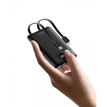 Powerbank VEGER C11 (W1170) PD QC3.0 22,5 W 10000 mAh com cabos USB-C e Lightning integrados, preto