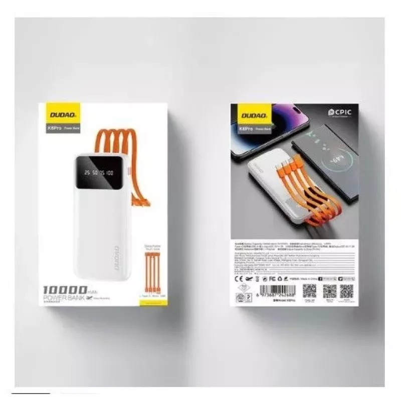 DUDAO K6Pro Power Bank 10000mAh 10W 4 Cabo Preto